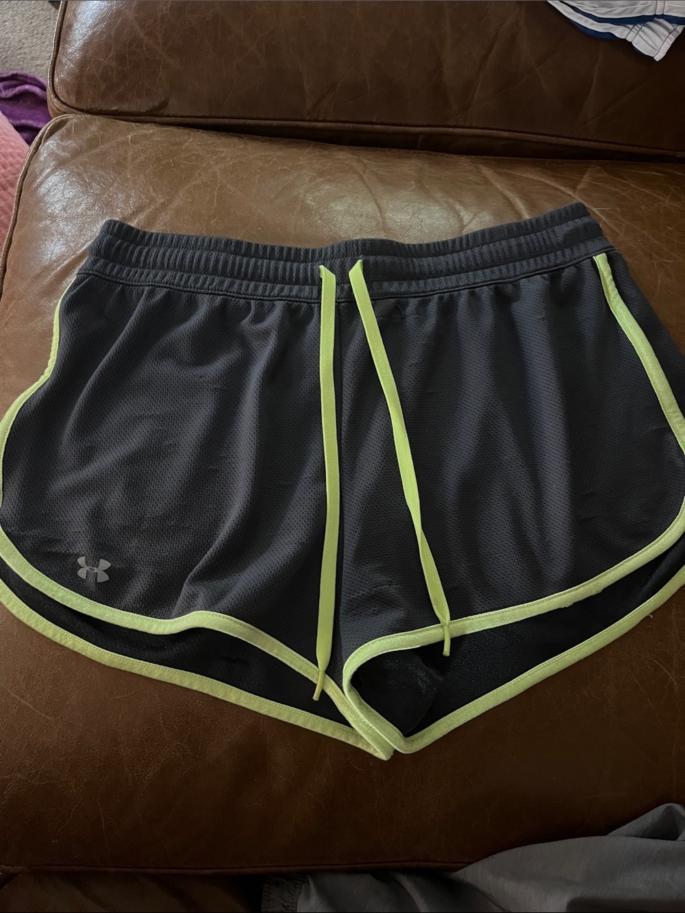 Under Armour Women's Black Athletic Shorts with Lime Trim